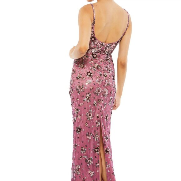 Mac Duggal Raspberry Purple Floral Beaded Column Gown - Picture 3 of 4